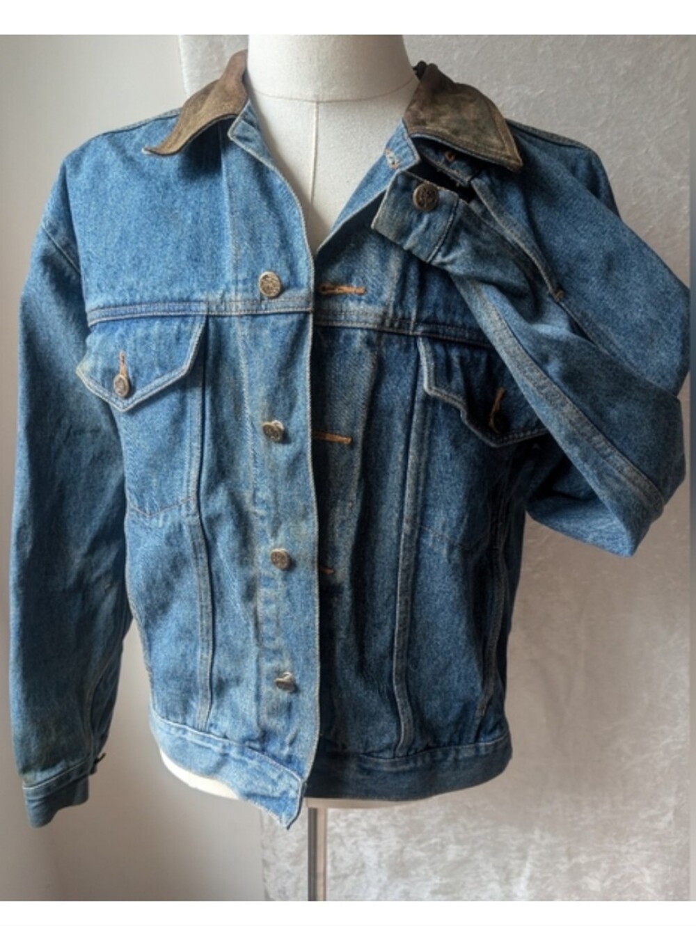 VTG Dash Denim Large Jacket Front Pockets Waist Adjustable